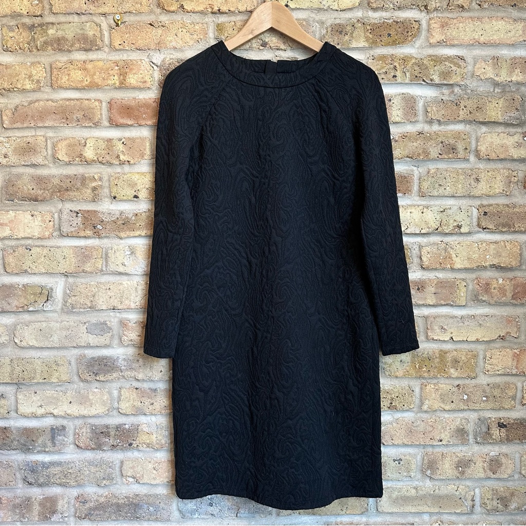 Banana Republic Black Long-Sleeved Mini Dress W/ Organic Stitching Pattern